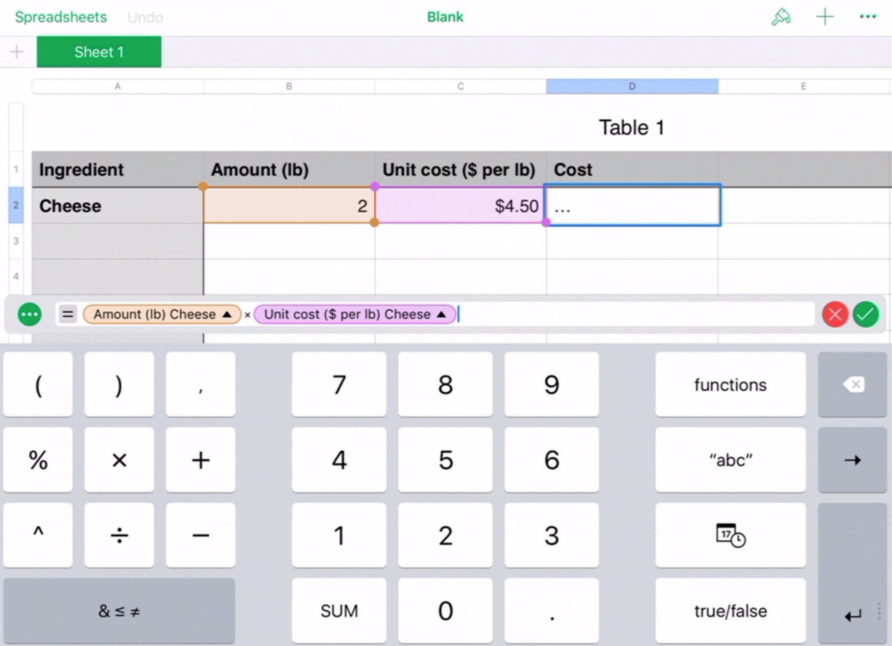 <p>A spreadsheet and a calculator on a tablet.</p>
