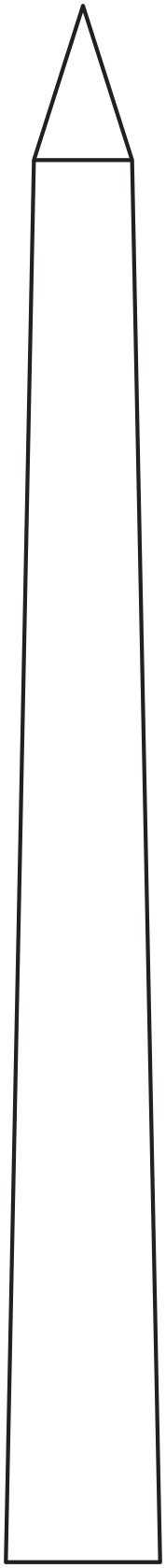 <p>An outline of the Washington Monument with one trapezoidal side and one triangular face.</p>
