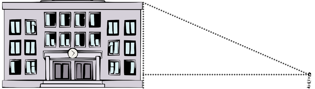 <p>Student looking at building with angle drawn from the student to the building.</p>
