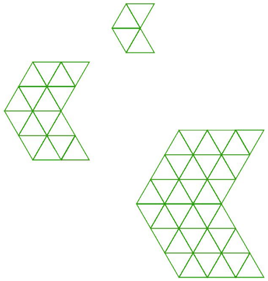 <p>Three figures composed of equilateral triangles.</p>
