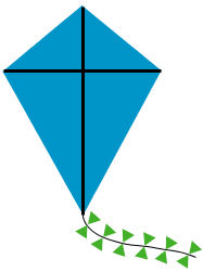 <p>A kite with its two diagonals drawn in. A ribbon hangs off the bottom of the kite.</p>
