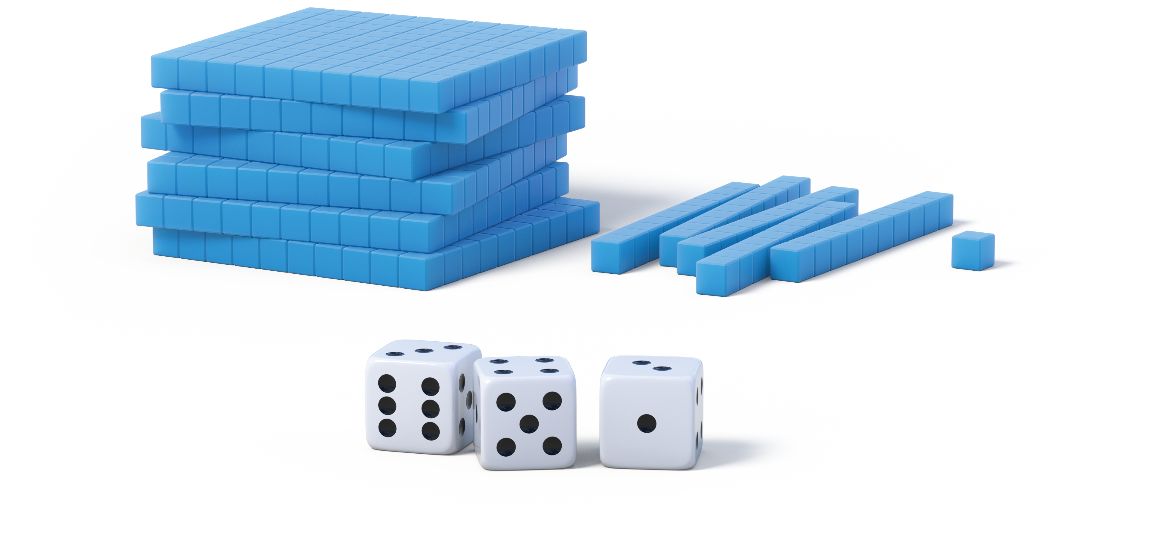 Base ten diagrams and 3 number cubes.