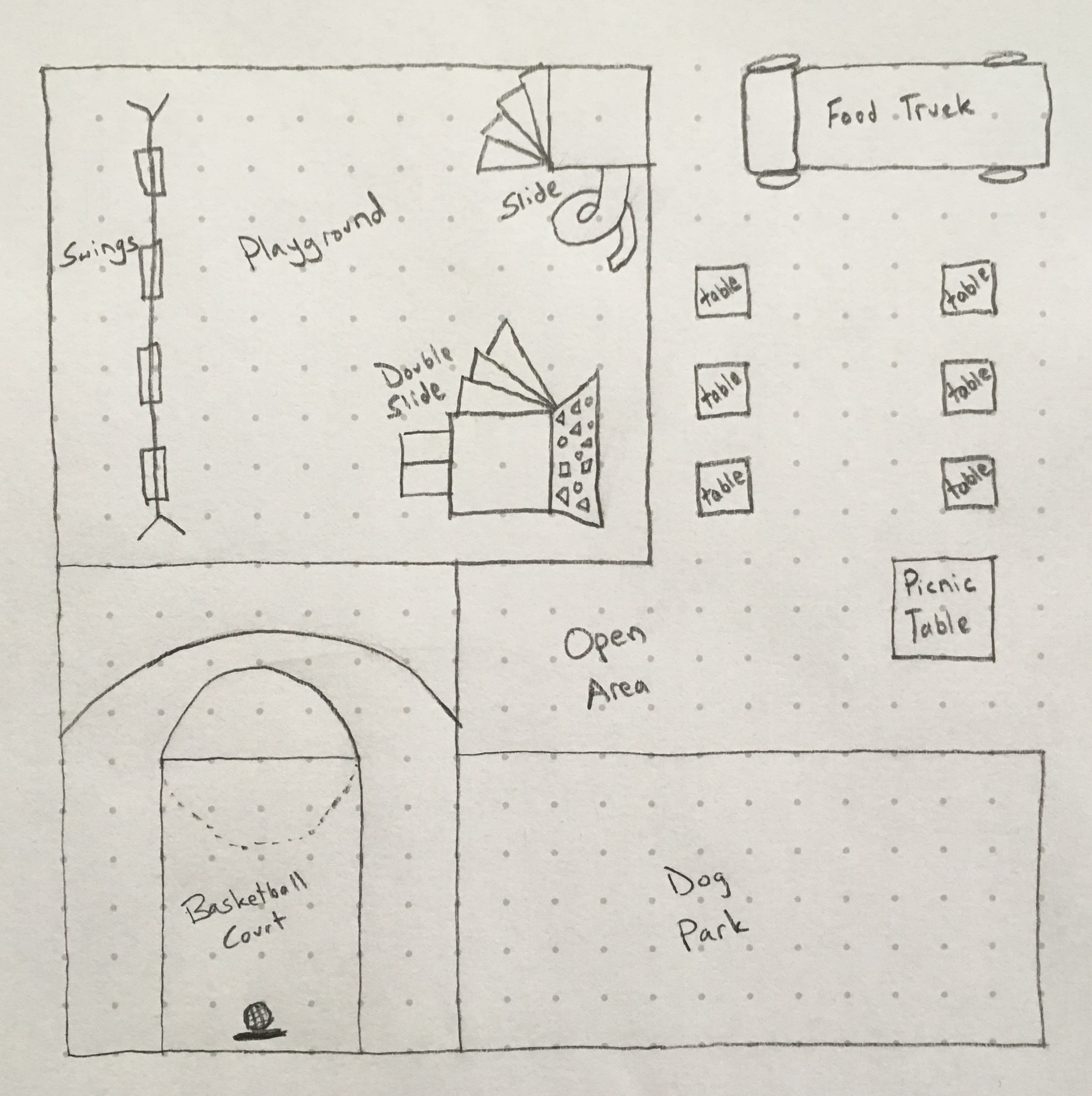 drawing of a park on dot paper