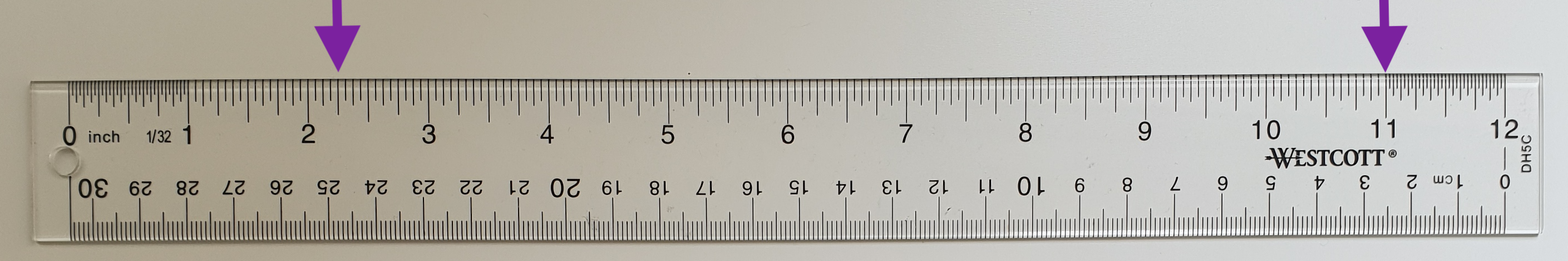 <p>Image of ruler. Arrow at 2 point 25 inches and 11 inches.</p>

